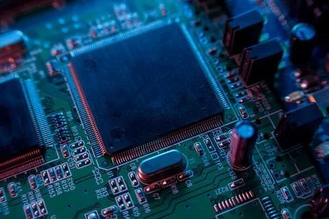 Microcircuit with chip close up Stock Photos