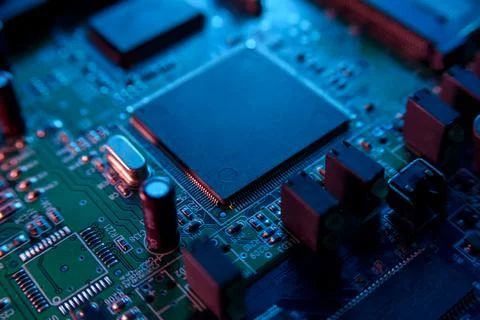 Microcircuit with chip close up Stock Photos