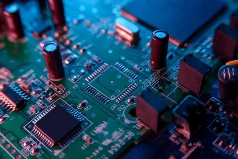 Microcircuit with chip close up Stock Photos