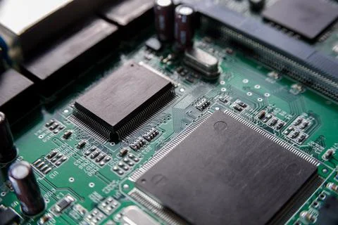 Microcircuit with chip close up Stock Photos