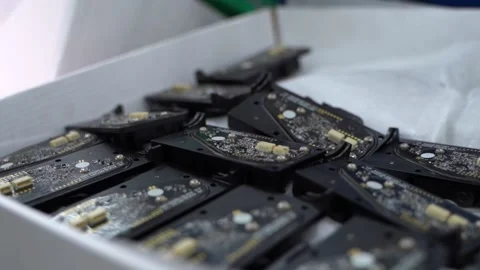 Microcircuit chip with electronic components. Close-up of micro circuit Stock Footage 169799019