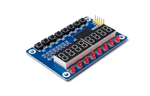 The microcircuit is isolated on a white background. Stock Photos