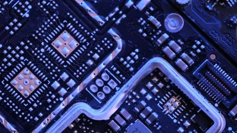 Microcircuit, microchips surface extreme macros close-up Stock Footage 249640803