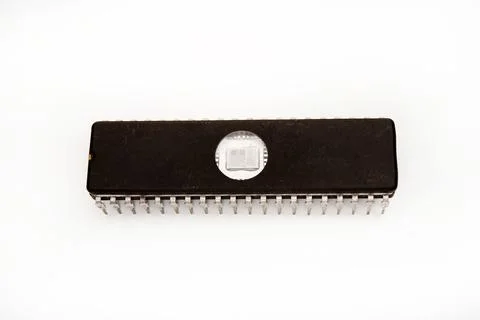 The microcircuit. An old microcircuit on a white background. An electronic .. 写真素材