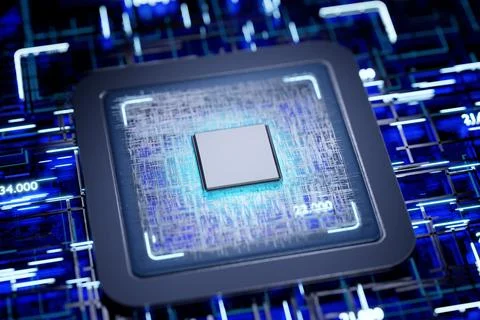 Microcircuit on a printed circuit board. New processor. New GPU. 3d render Stock Illustration