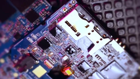 Microcircuit rotating shot, printed circuit board, electronic semiconductor chip Stock Footage 270457630