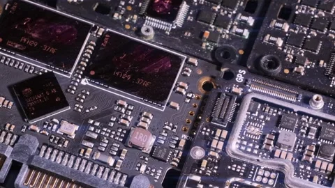 Microcircuit slowly tracking shot, top view. Computer PC chip. Stock Footage 246951686