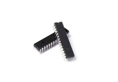 Microcircuits are isolated on each other. Stock Photos