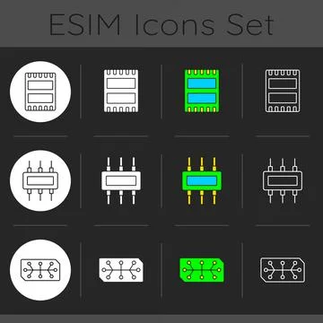 Microcircuits dark theme icons set Stockillustratie