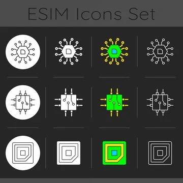 Microcircuits dark theme icons set 스톡 일러스트