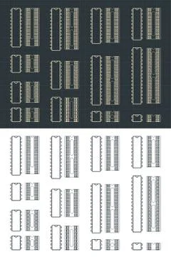 Microcircuits Drawings Set Stock Illustration