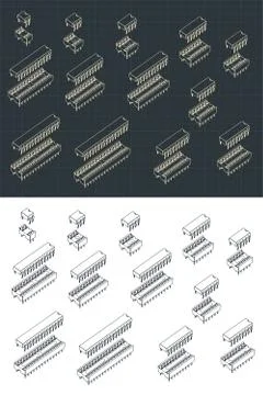 Microcircuits isometric Drawings Set Stock Illustration