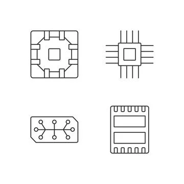 Microcircuits linear icons set Stock Illustration