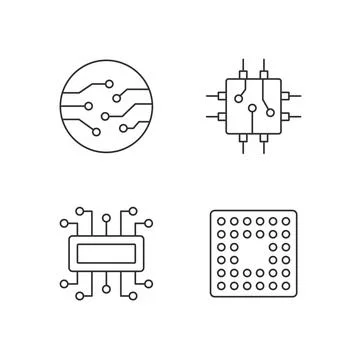 Microcircuits linear icons set Stockillustratie