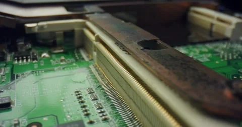 Microcircuits macro computer technology micro pc board footage Video stock 336585396