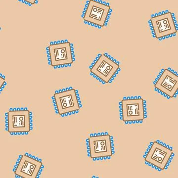 Microcontroller electronic component vector seamless pattern 库存插图