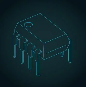 Microcontroller isometric blueprint illustration Stock Illustration