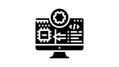 Microcontroller programming electronics glyph icon animation Stock Footage 326153089
