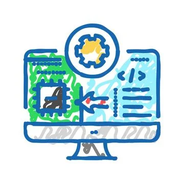 Microcontroller programming electronics icon doodle illustration Stock Illustration