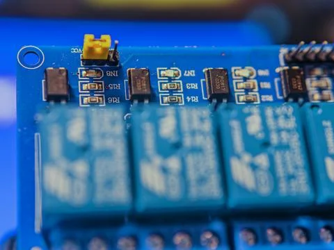 Microcontroller Relay Module with Circuit Connections Stock Photos