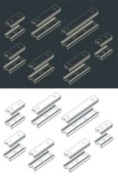 Microcontrollers isometric Drawings Illustrazione stock