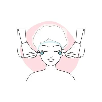 Microcurrent facial massage with electrodes on face skin of girl line icon Stock Illustration