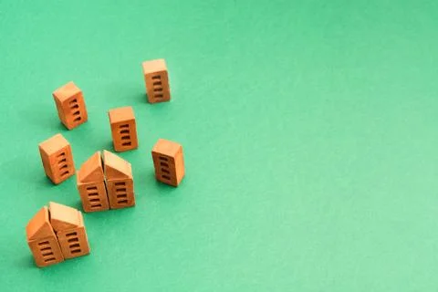Microdistrict construction business concept with small brick houses or buildings 스톡 사진