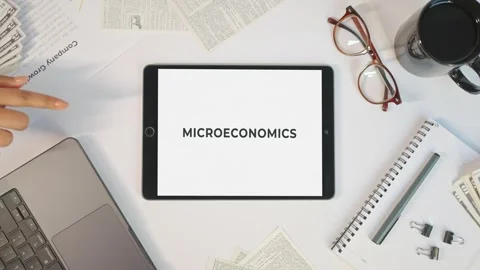 MICROECONOMICS DISPLAYING ON A TABLET SCREEN Stock Footage 308075949