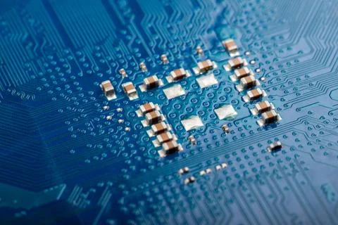 Microelectronic technology in computer industry close-up of a circuit boar... Stock Photos