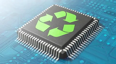 Microelectronics and recycling - processor with recycling symbol Stock Illustration
