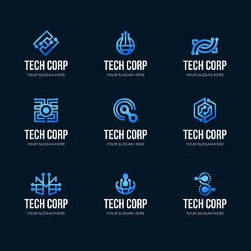 Microelectronics Circuits Technology Logo Set Stock Illustration