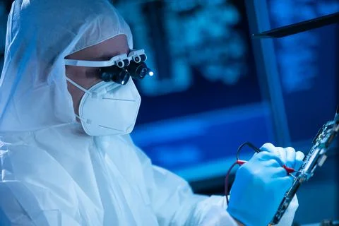 Microelectronics engineer works in a modern scientific laboratory on computing Stock-Fotos