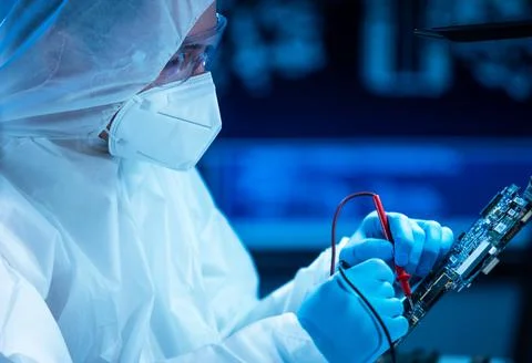 Microelectronics engineer works in a modern scientific laboratory on computing 写真素材