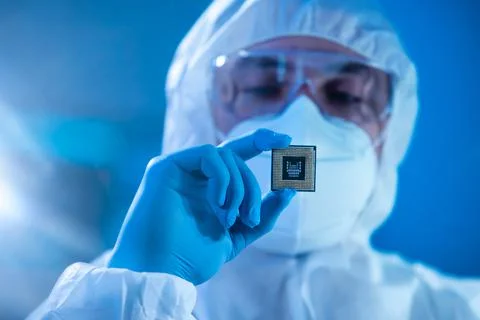 Microelectronics engineer works in a modern scientific laboratory on computing 写真素材