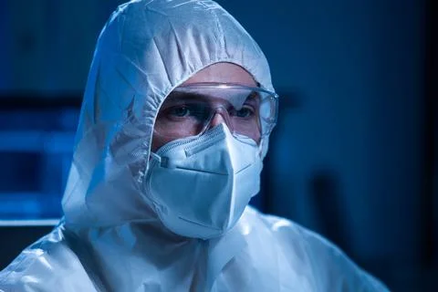 Microelectronics engineer works in a modern scientific laboratory on computing 스톡 사진