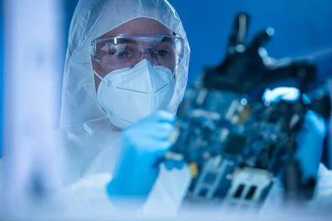 Microelectronics engineer works in a modern scientific laboratory on computing 写真素材