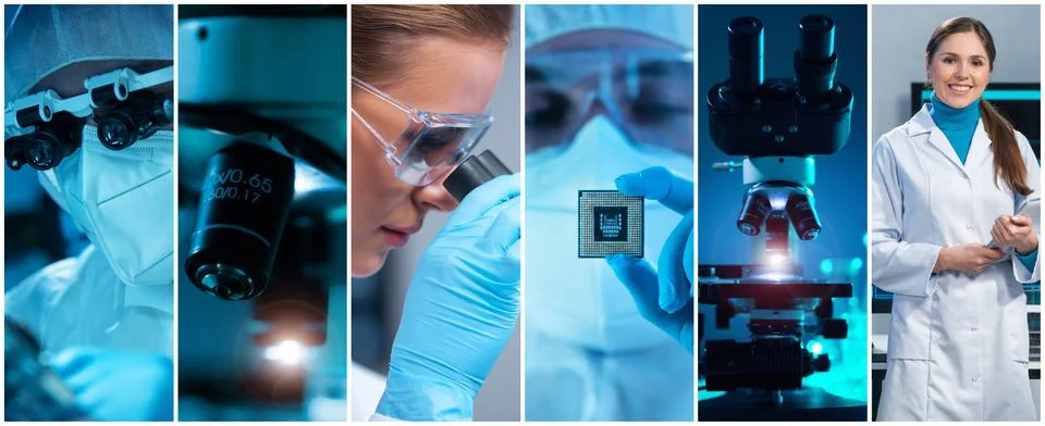 Microelectronics engineers work in a modern scientific laboratory on computing Stock-Fotos