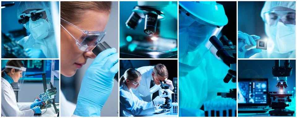 Microelectronics engineers work in a modern scientific laboratory on computing 库存照片