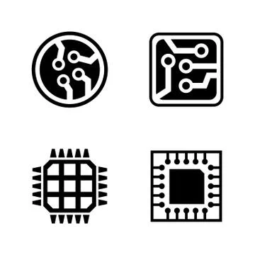 Microelectronics. Simple Related Vector Icons Stock Illustration