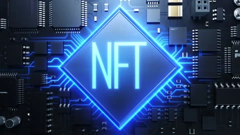Microelectronics technology. Chip with the inscription "NFT" dynamic animatio Stock Footage 224017455