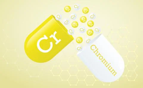 Microelement chromium. Capsule with Cr element icon, healthy food symbol. hea Stock Illustration