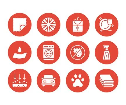 Microfiber cloth properties flat glyph icons. Absorbing material, dust cleaning Stock Illustration
