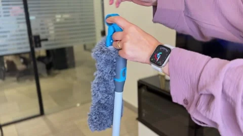 Microfiber Duster Prep in Modern Office – 4K Cleaning Close-Up. Stock-Footage 308640609