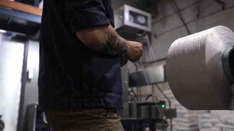 Microfiber making. Polypropylene fiber. Fiber for concrete, production Video stock 144511025