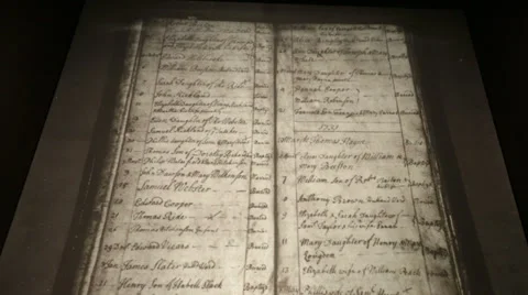 Microfiche family genealogy 1700 British history HD 8716 Stock Footage