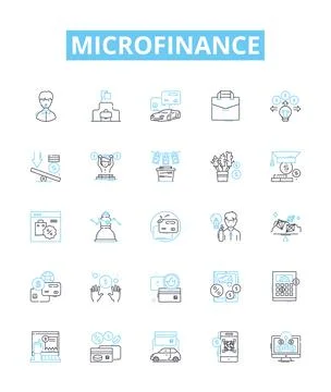 Microfinance vector line icons set. Microfinance, Loan, Finance, Banking, Credit Illustrazione stock