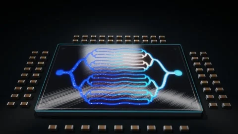 Microfluidic Liquid Cooling Channels on Processor Chip Seamless Loop Stockbeeldmateriaal 347457483