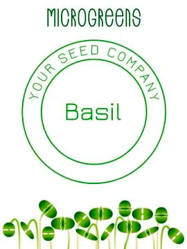 Microgreens Basil. Seed packaging design, text, vegan food Stock Illustration