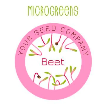 Microgreens Beet. Seed packaging design, round element Stock Illustration