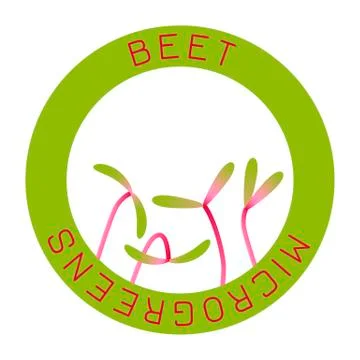 Microgreens Beet. Seed packaging design, round element in the center. Sprouti Stock Illustration